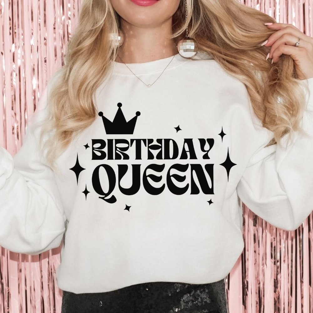 Birthday Queen Sweatshirt, Girl Birthday Sweater, Long Sleeve Crew Neck